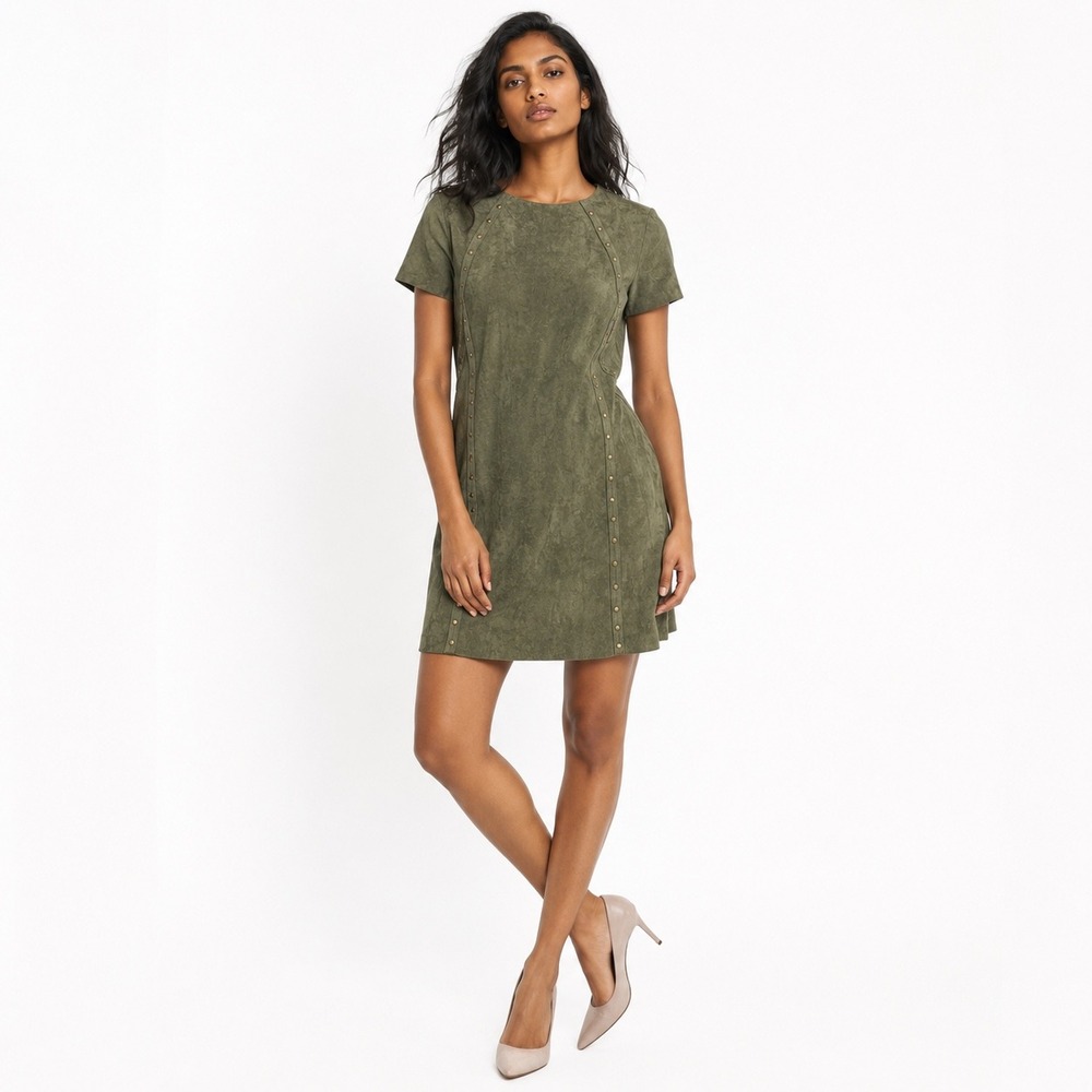 Design Lab Faux Suede Dress‎ Green Studded Western Boho Soft Grunge Mod Womens S